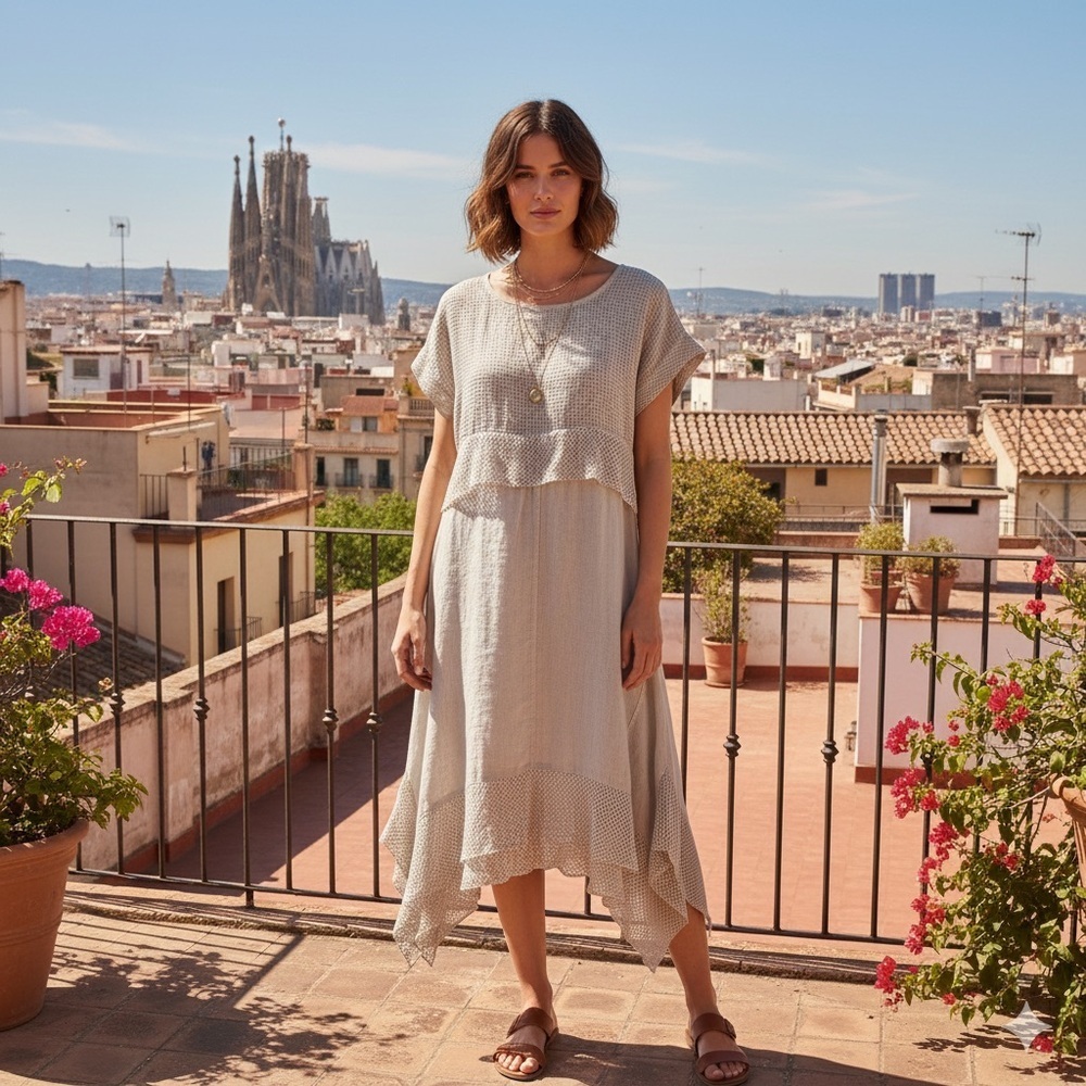 7 Agosto Linen dress flowy lagenlook whimsical made in Italy - Picture 2 of 16